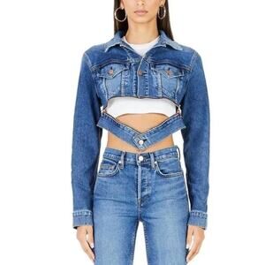 Cotton Citizen Jacket XS Super Crop Denim in Blue Zip Jean Stretch Streetwear